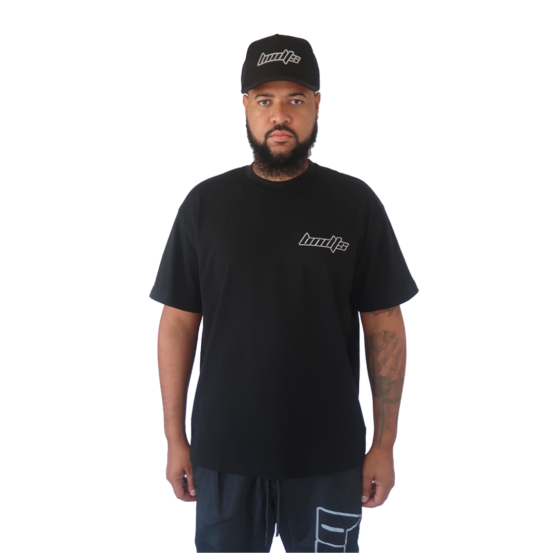 S TEE BLACK, an oversized graphic t-shirt with "limit" in white, standing against a plain white background.
